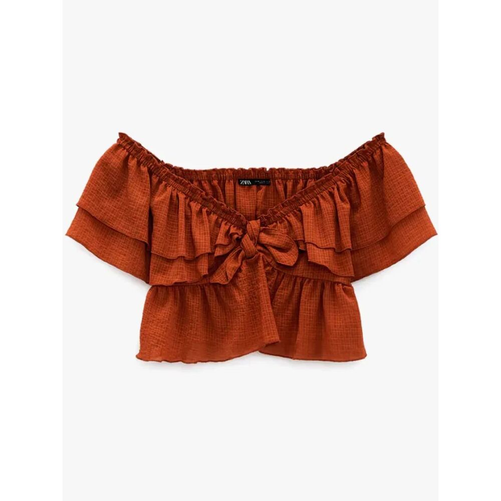 Zara ruffled crop top rust blouse